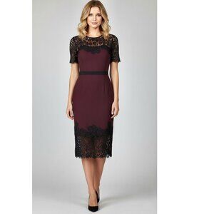 Erdem 'Keni' Lace Trim Shift Dress, Burgundy & Black, Womens Size 4 US